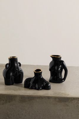 Anissa Kermiche - Jugs Jug, Love Handles And Breast Friend Mini Gold-plated Earthenware Vase Set - Black