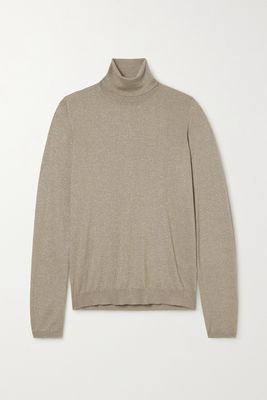 Brunello Cucinelli - Metallic Cashmere-blend Turtleneck Sweater - Brown