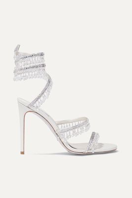 René Caovilla - Cleo Embellished Metallic Satin And Leather Sandals - Silver