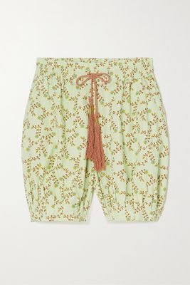 Yvonne S - Floral-print Cotton-poplin Shorts - Green