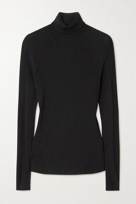 FALKE Ergonomic Sport System - Ribbed Wool-blend Turtleneck Sweater - Black