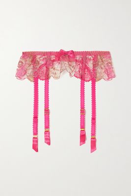 Agent Provocateur - Zuri Metallic Embroidered Tulle Suspender Belt - Pink
