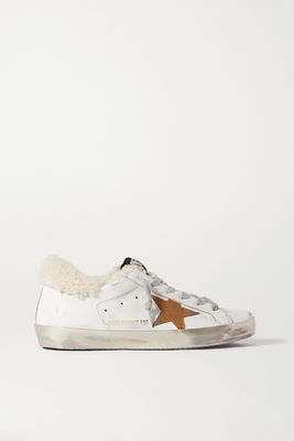 Golden Goose - Superstar Distressed Leather, Suede And Shearling Sneakers - White