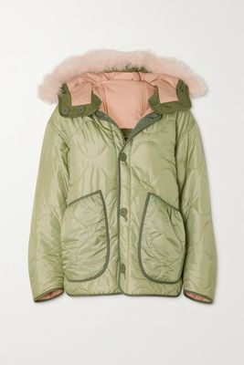 Marfa Stance - Reversible Hooded Shearling-trimmed Quilted Shell Jacket - Green
