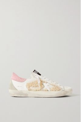 Golden Goose - Superstar Shearling-trimmed Distressed Leather And Suede Sneakers - White