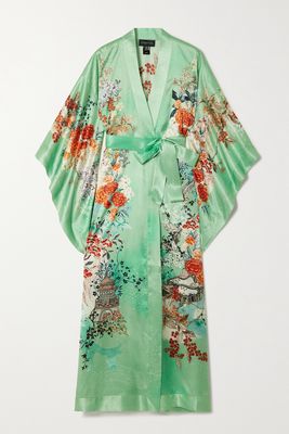 MENG - Belted Floral-print Silk-satin Robe - Green