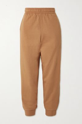 Burberry - Leather-trimmed Paneled Checked Cotton-jersey Track Pants - Neutrals