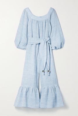 Lisa Marie Fernandez - Laure Belted Linen-blend Gauze Jumpsuit - Blue