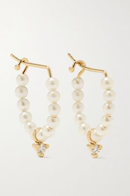 Mizuki - 14-karat Gold, Pearl And Diamond Hoop Earrings - one size