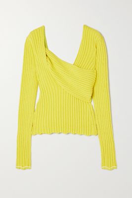 Bottega Veneta - Paneled Ribbed Cotton-blend Bouclé Sweater - Yellow