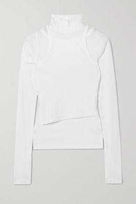 Helmut Lang - Asymmetric Layered Ribbed Cotton-jersey Turtleneck Top - White
