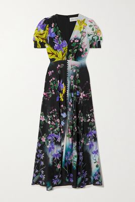 Saloni - Lea Floral-print Silk-satin Midi Dress - Blue