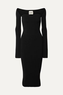 Khaite - Beth Ribbed-knit Midi Dress - Black