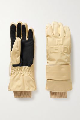 Fendi - Embossed Padded Shell And Leather Ski Gloves - Cream