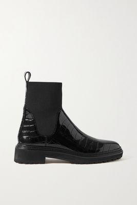 Loeffler Randall - Bridget Croc-effect Patent-leather Chelsea Boots - Black