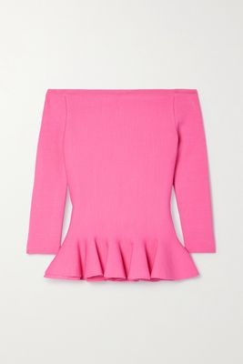 Oscar de la Renta - Off-the-shoulder Knitted Peplum Top - Pink
