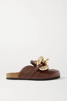 JW Anderson - Chain-embellished Leather Slippers - Brown