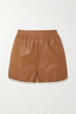 Brunello Cucinelli - Bead-embellished Suede-trimmed Leather Shorts - Brown