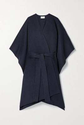 The Row - Toba Belted Wool And Cashmere-blend Poncho - Blue
