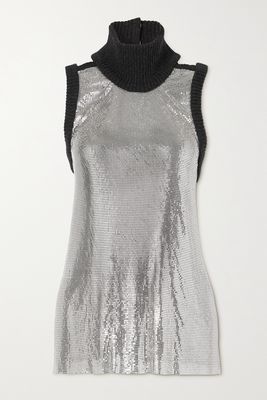 Christopher Kane - Backless Chainmail And Ribbed-knit Top - Silver