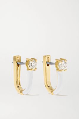 Melissa Kaye - Aria U Huggie 18-karat Gold, Enamel And Diamond Earrings - one size