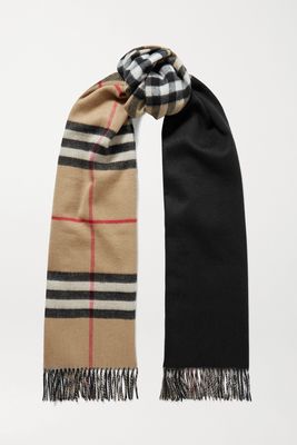 Burberry - Reversible Fringed Checked Cashmere Scarf - Neutrals