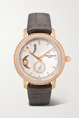Vacheron Constantin - Traditionnelle 36mm 18-karat Pink Gold, Alligator, Diamond And Mother-of-pearl Watch - Rose gold