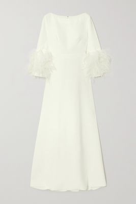 Huishan Zhang - Reign Feather-trimmed Crepe Gown - White