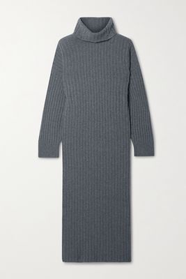 Mara Hoffman - Enzo Ribbed Recycled Cashmere And Wool-blend Turtleneck Midi Dress - Gray