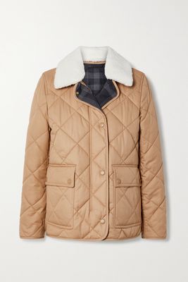 Burberry - Faux Shearling-trimmed Quilted Padded Cotton-twill Jacket - Neutrals