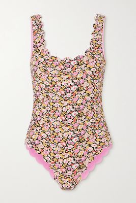 Marysia - Palm Springs Reversible Scalloped Floral-print Stretch-crepe Swimsuit - Pink