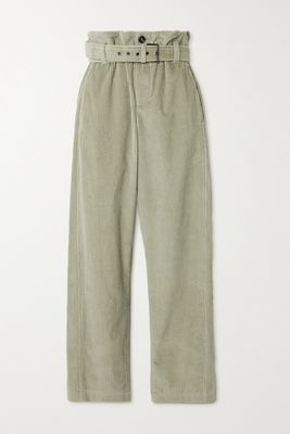 Brunello Cucinelli - Belted Cotton-corduroy Straight-leg Pants - Green