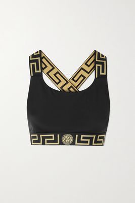 Versace - Jacquard-trimmed Bikini Top - Black