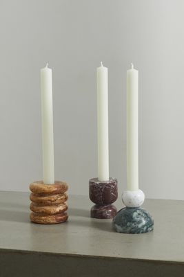 Soho Home - Liza Set Of Three Marble Candle Holders - Burgundy