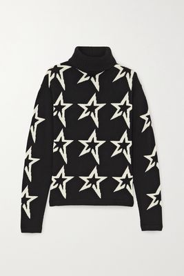 Perfect Moment - Star Dust Intarsia Merino Wool Turtleneck Sweater - Black