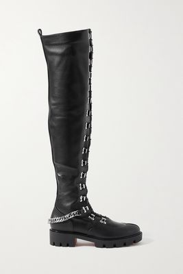 Christian Louboutin - Horse Chain-embellished Leather Over-the-knee Boots - Black