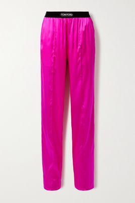 TOM FORD - Velvet-trimmed Stretch-silk Satin Pants - Pink