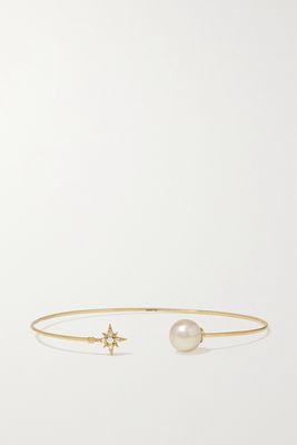 Mizuki - 14-karat Gold, Pearl And Diamond Cuff - one size
