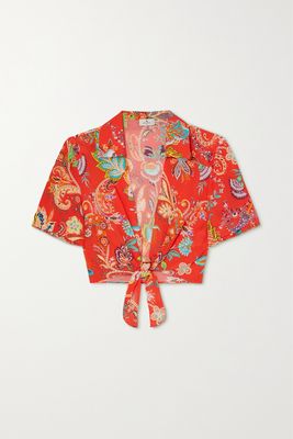Etro - May Cropped Tie-front Printed Crepe Blouse - Red