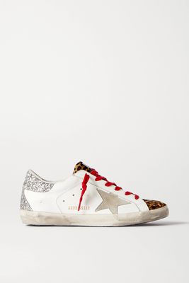 Golden Goose - Superstar Distressed Leopard-print Calf Hair, Leather And Suede Sneakers - White