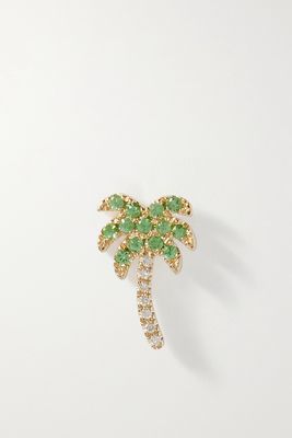 Roxanne First - Rocky's Palm Tree Gold, Garnet And Diamond Single Earring - Green