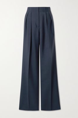 Fendi - Pleated Mohair And Wool-blend Wide-leg Pants - Blue