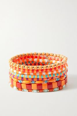 Roxanne Assoulin - Colour Therapy Set Of Eight Enamel And Gold-tone Bracelets - Orange