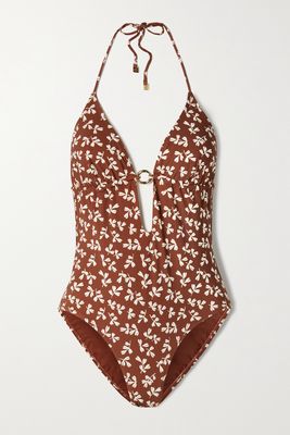 Tory Burch - Embellished Printed Swimsuit - Red