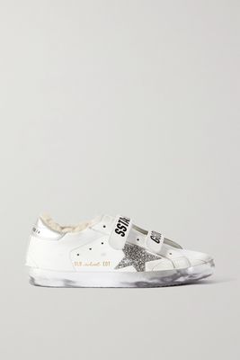 Golden Goose - Old School Shearling-lined Distressed Glittered Leather Sneakers - White