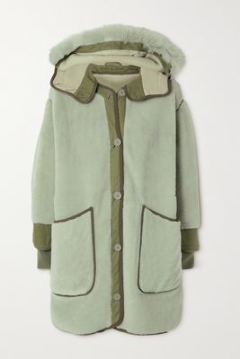 Marfa Stance - Reversible Hooded Canvas-trimmed Shearling Coat - Green