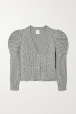 Madeleine Thompson - Leo Ruched Cable-knit Wool And Cashmere-blend Cardigan - Gray