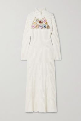 Gabriela Hearst - Juana Embellished Cutout Ribbed Cashmere Maxi Dress - Ivory