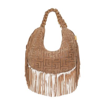 Suede Pillow Hobo bag with fringe