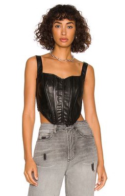 Bardot Vegan Leather Corset Bustier in Black